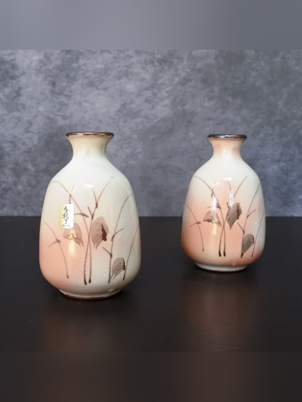 Vintage Japanese Tokkuri Sake Bottle Vase Art Pottery Pair